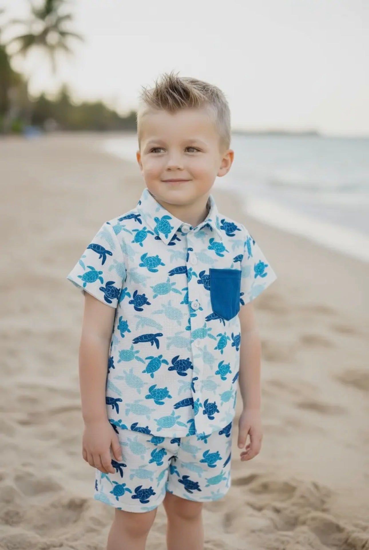 Blue Turtle Shorts Set