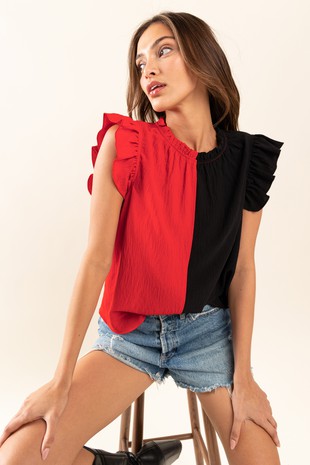 The Scarlet & Black Ruffle Sleeve Top