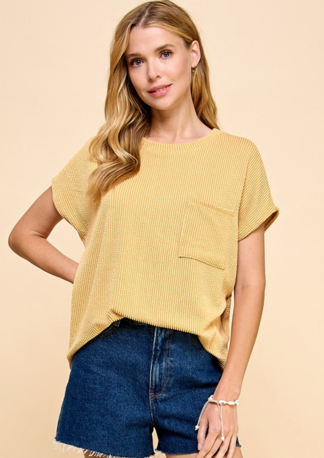 Solid Ribbed Top with Pocket