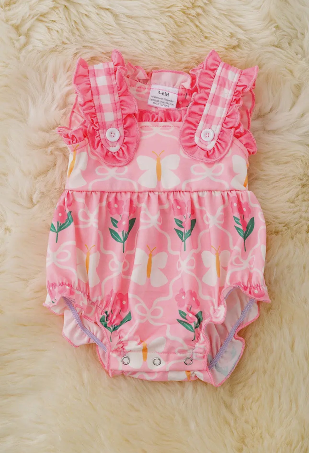 Pink Butterfly Floral Romper