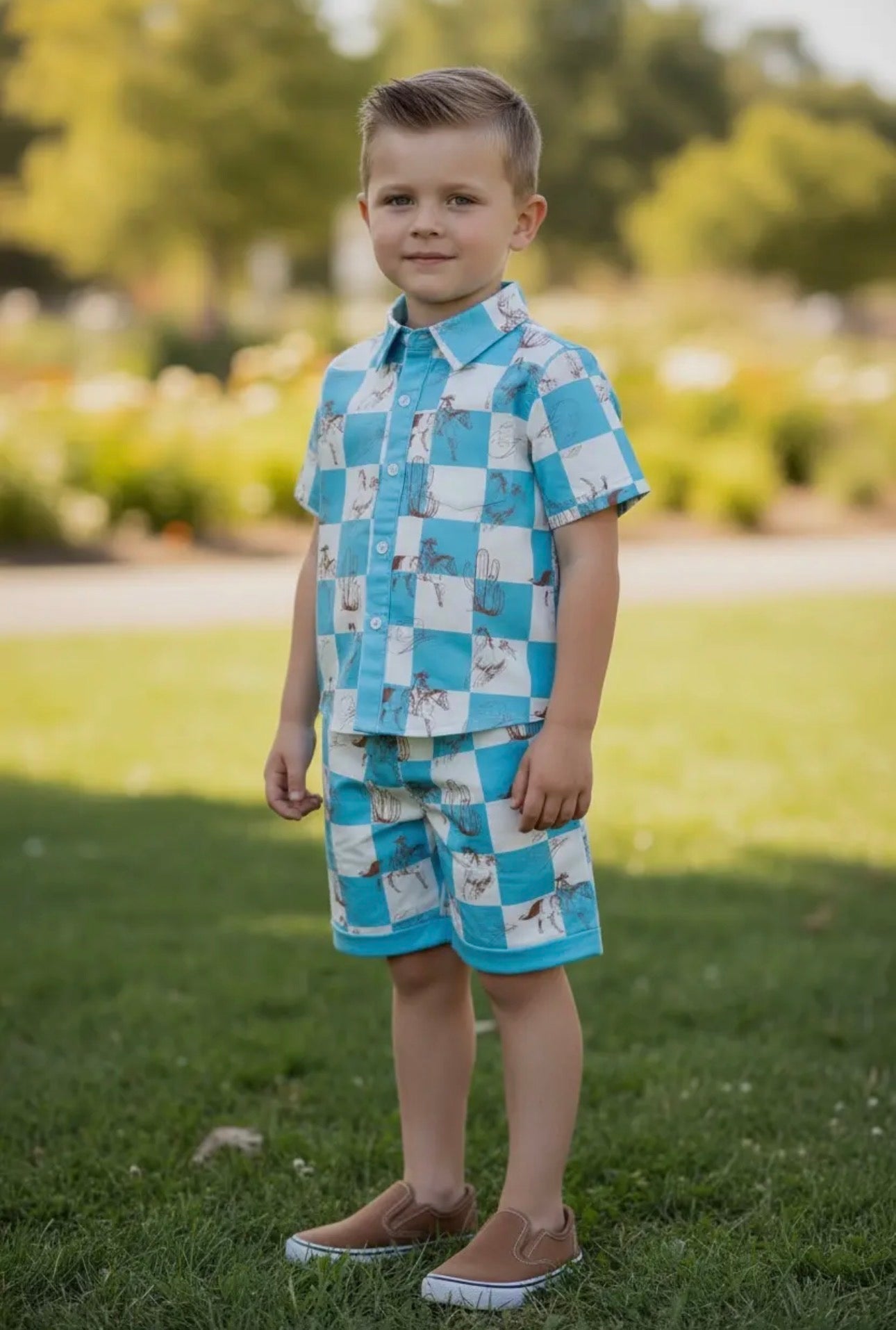 Checkered Western Shorts Set