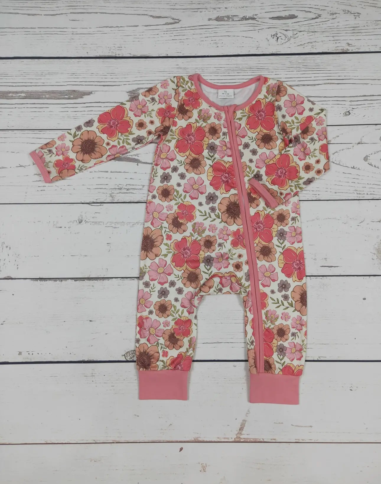 Pink Flowers Zip Romper
