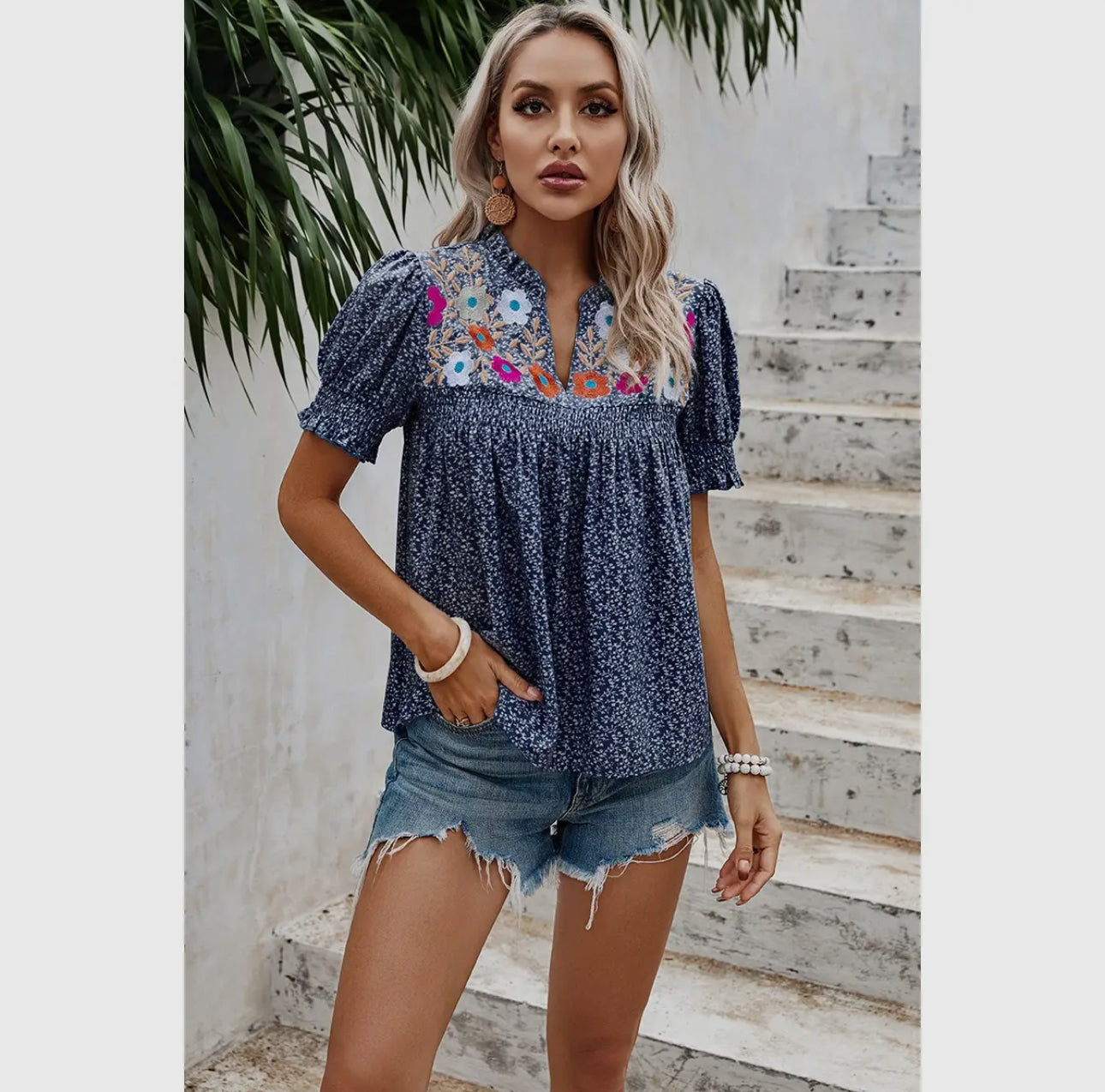 Blue Floral Fun Top