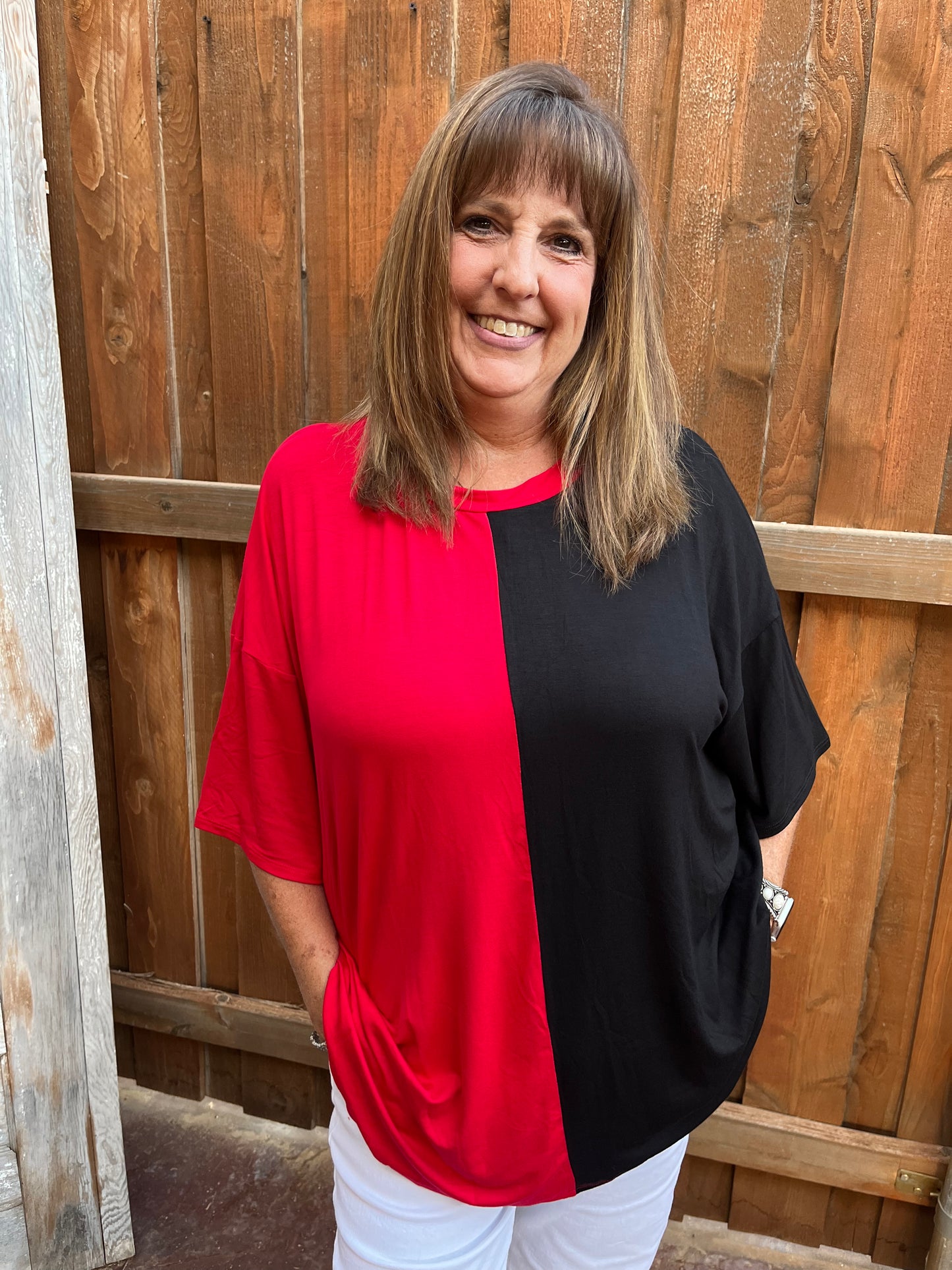 Red & Black Knit Game Day Top