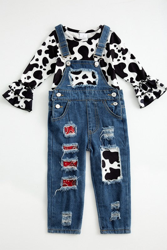 Cow Print Overall Set