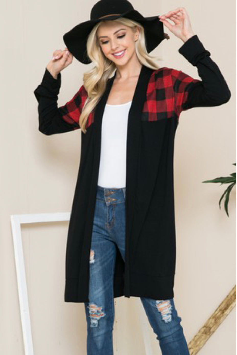 374 - Red/Black Plaid Cardigan