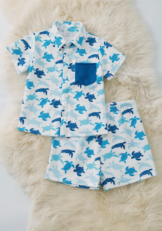 Blue Turtle Shorts Set