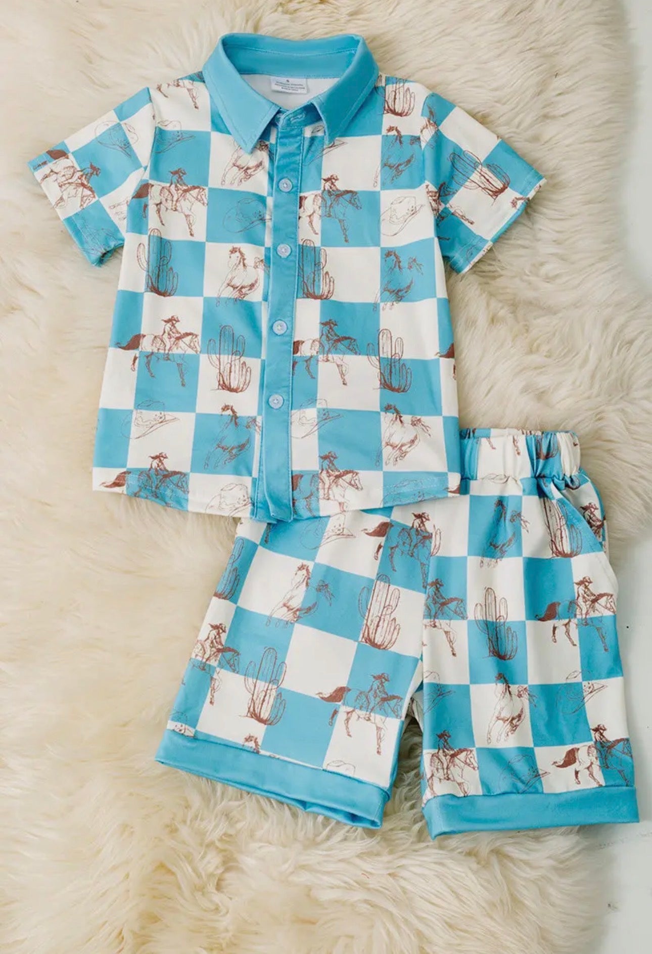 Checkered Western Shorts Set