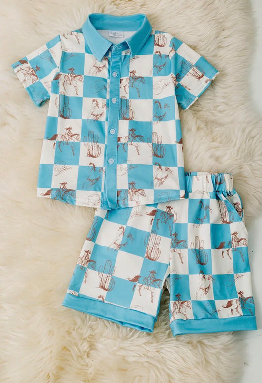 Checkered Western Shorts Set