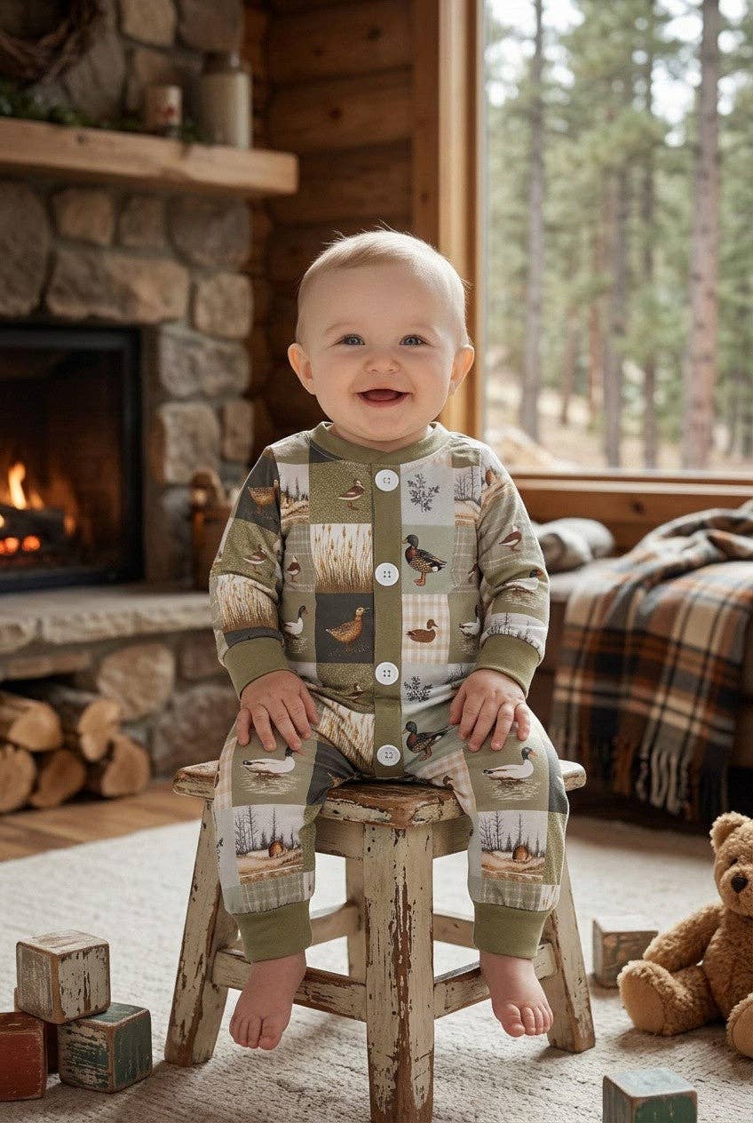 Duck patchwork printed baby romper. LR0425-12 AMY