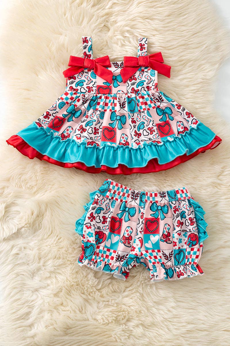 Coquette bow, western printed girls baby swing set. RPG60809 AMY
