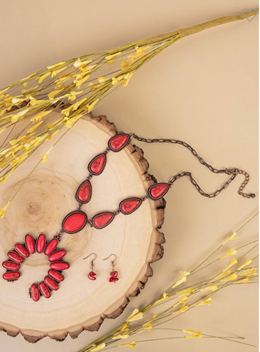 Red/Copper Squash Blossom Necklace