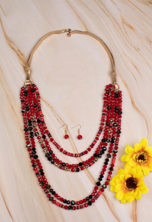 Red/Black Crystal Beaded Necklace