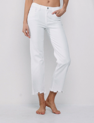 White Cropped Frayed Hem Flares