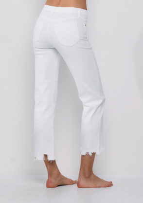 White Cropped Frayed Hem Flares