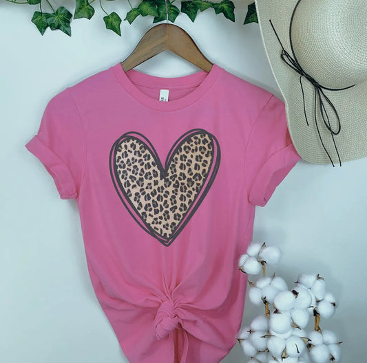 Pink Leopard Heart Tee