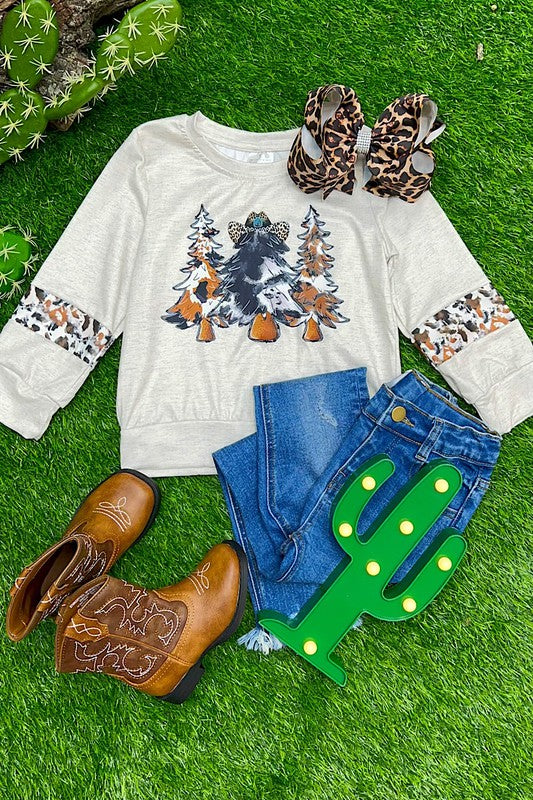 Cow Print Christmas Tree Girls Sweatshirt