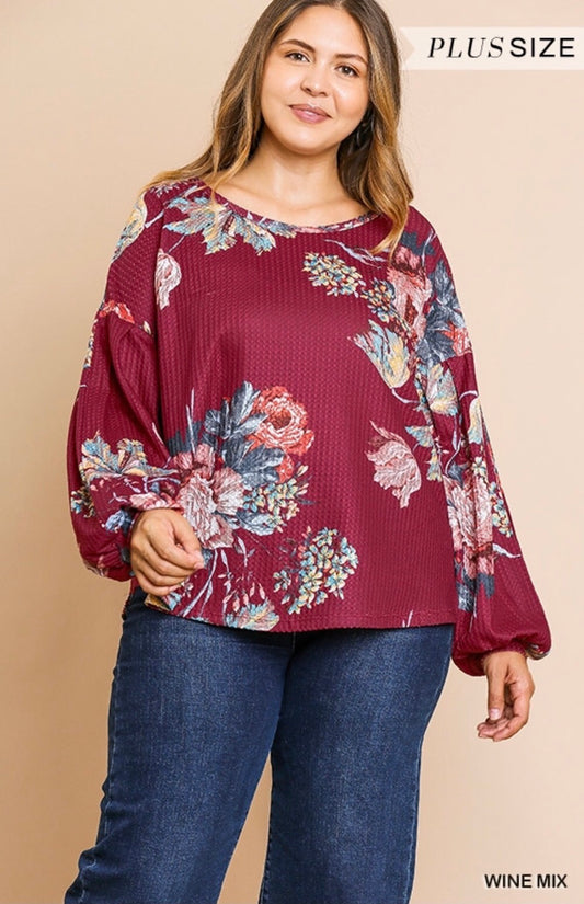 342 - Wine Floral Knit Top