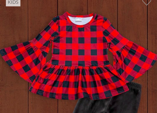 369 - Red And Black Kids Ruffle top